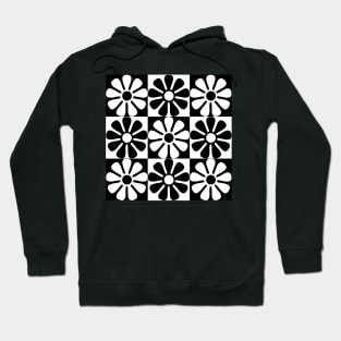 60's Retro Big Flowers in Black and White Hoodie